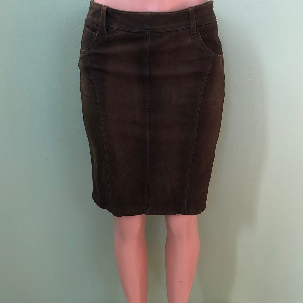 Burberry Brit Brown Goat Leather Suede Pencil Skirt Size 6